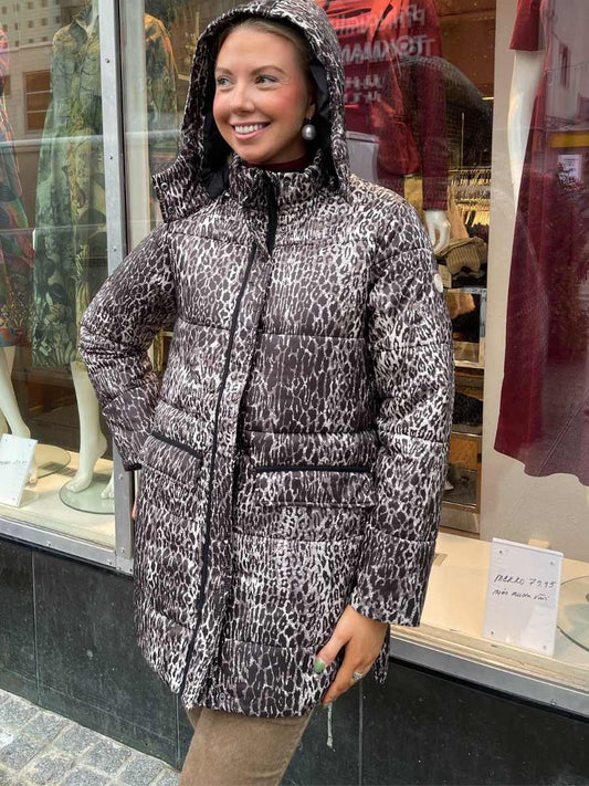 Cream Gaiagro Midi Printed kevyt toppatakki, Licorice Leopard