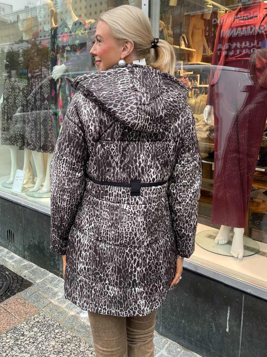 Cream Gaiagro Midi Printed kevyt toppatakki, Licorice Leopard