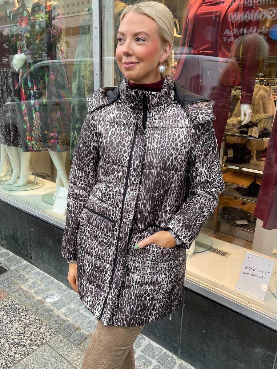 Cream Gaiagro Midi Printed kevyt toppatakki, Licorice Leopard