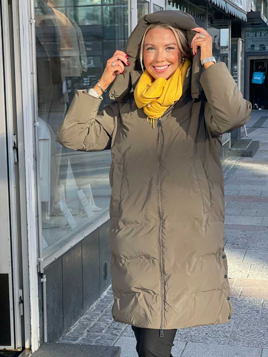 Toppatakki Midi, murrettu valkoinen ja ruskeanharmaa